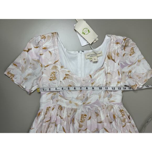 Saltwater Luxe Floral Short Sleeve Dress Womens XS White Pastel Pink Sweetheart - Picture 9 of 16